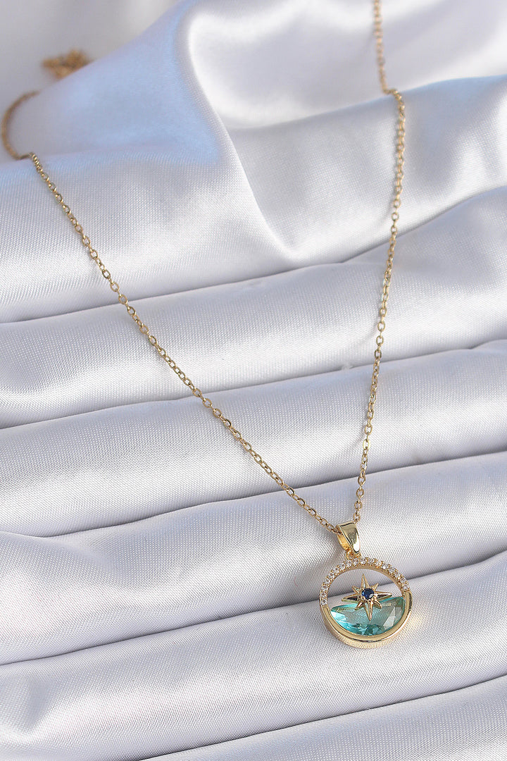 EBJ 316L Steel Chain Gold Color with Zircon Stone Sea View Polar Star Model Women's Necklace - Decatur