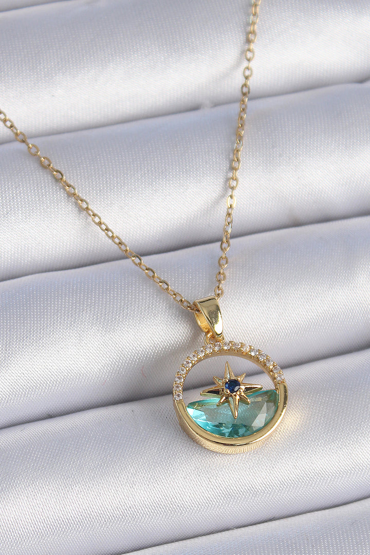 EBJ 316L Steel Chain Gold Color with Zircon Stone Sea View Polar Star Model Women's Necklace - Decatur
