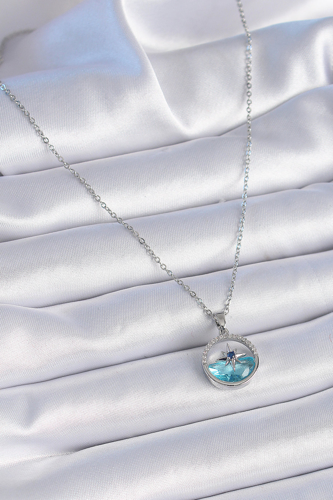EBJ 316L Stainless Steel Chain Silver Color with Zircon Stone Sea View Polar Star Necklace - Holyoke