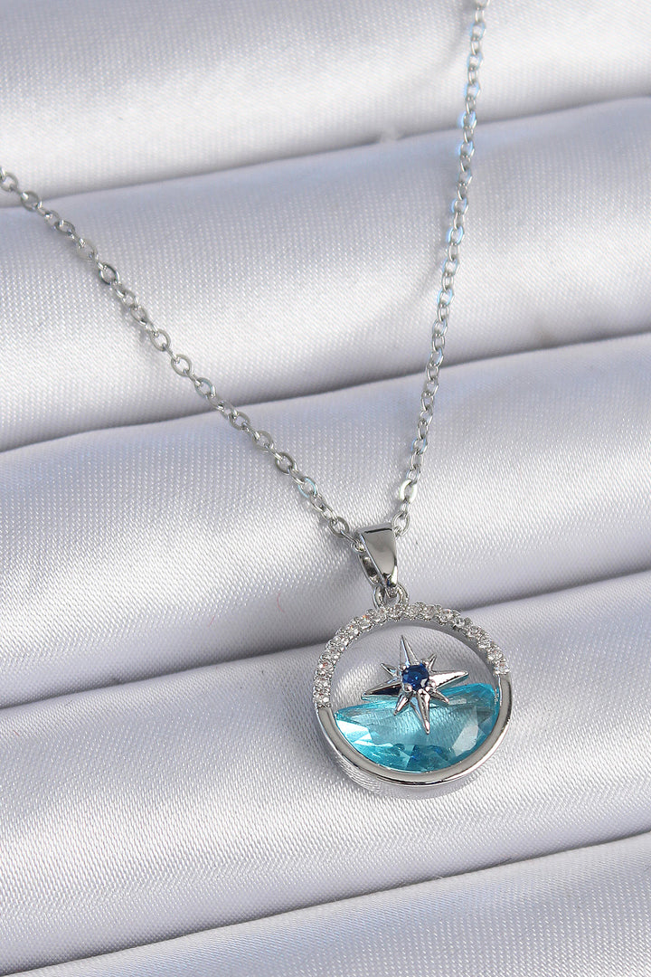 EBJ 316L Stainless Steel Chain Silver Color with Zircon Stone Sea View Polar Star Necklace - Holyoke