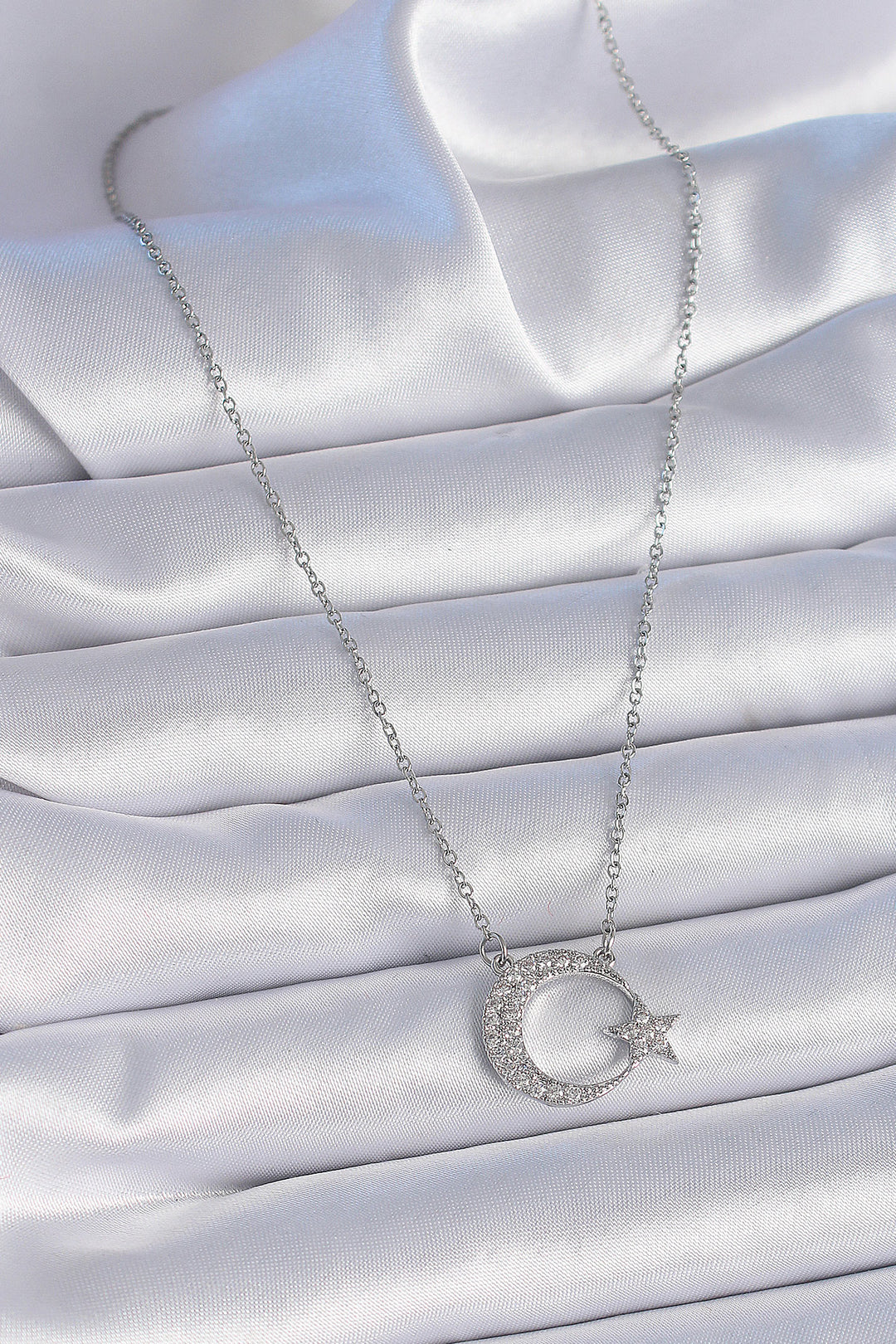 EBJ 316L Stainless Steel Chain Silver Color with Zircon Stone Crescent Star Model Women's Necklace - Owensboro