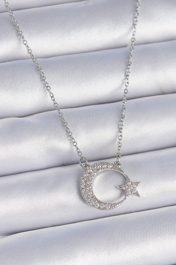 EBJ 316L Stainless Steel Chain Silver Color with Zircon Stone Crescent Star Model Women's Necklace - Owensboro