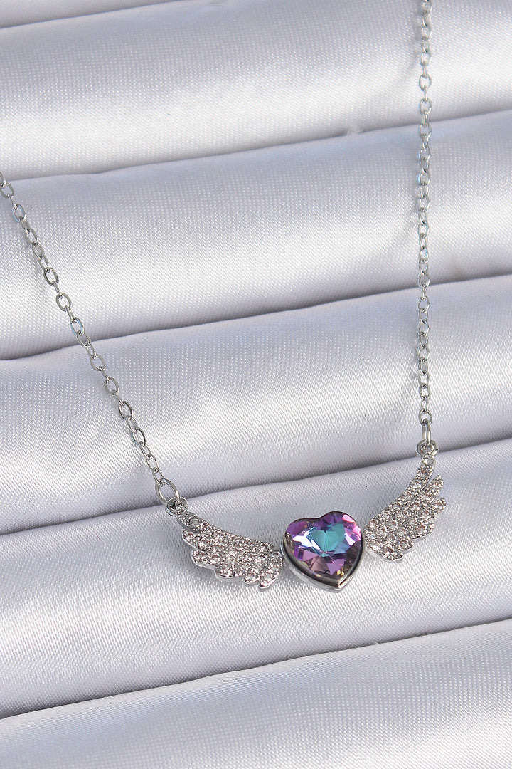 EBJ 316L Stainless Steel Chain Silver Color Purple Zircon Stone Winged Heart Model Women's Necklace - Lancaster