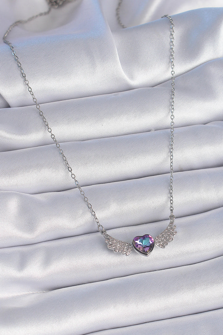 EBJ 316L Stainless Steel Chain Silver Color Purple Zircon Stone Winged Heart Model Women's Necklace - Lancaster