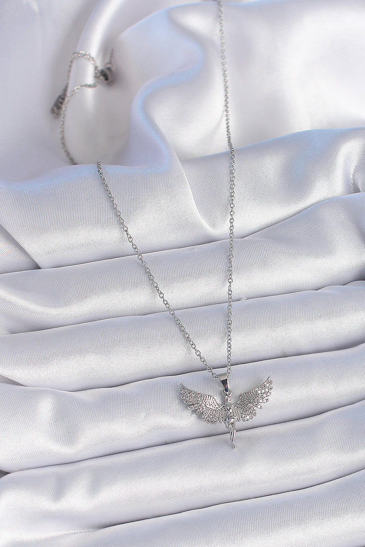 EBJ 316L Stainless Steel Chain Silver Color Angel Model Women's Necklace with Zircon Stone - Morecambe
