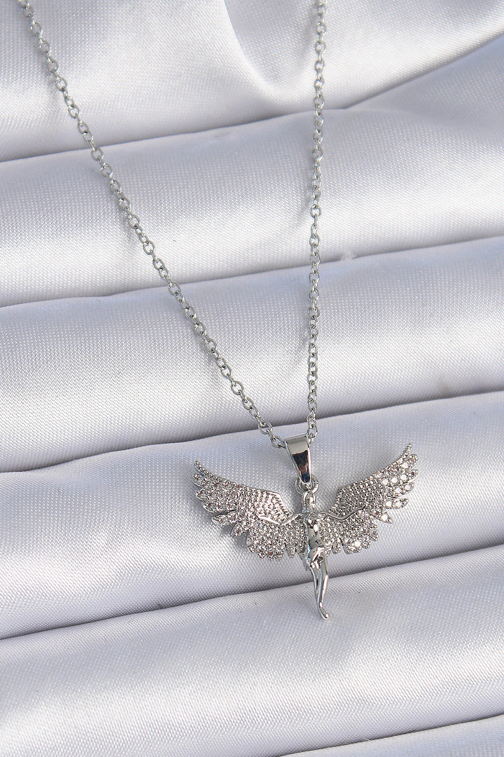 EBJ 316L Stainless Steel Chain Silver Color Angel Model Women's Necklace with Zircon Stone - Morecambe