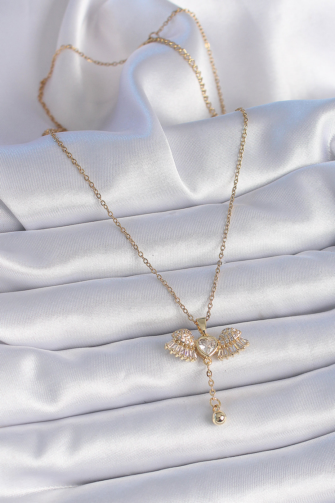 EBJ 316L Stainless Steel Chain Gold Color Wing Model Pendant Detail Women's Necklace with Zircon Stone - Perote