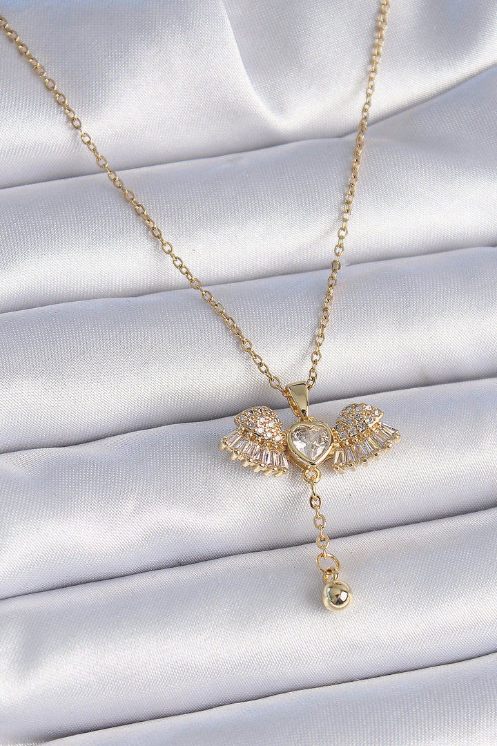 EBJ 316L Stainless Steel Chain Gold Color Wing Model Pendant Detail Women's Necklace with Zircon Stone - Perote