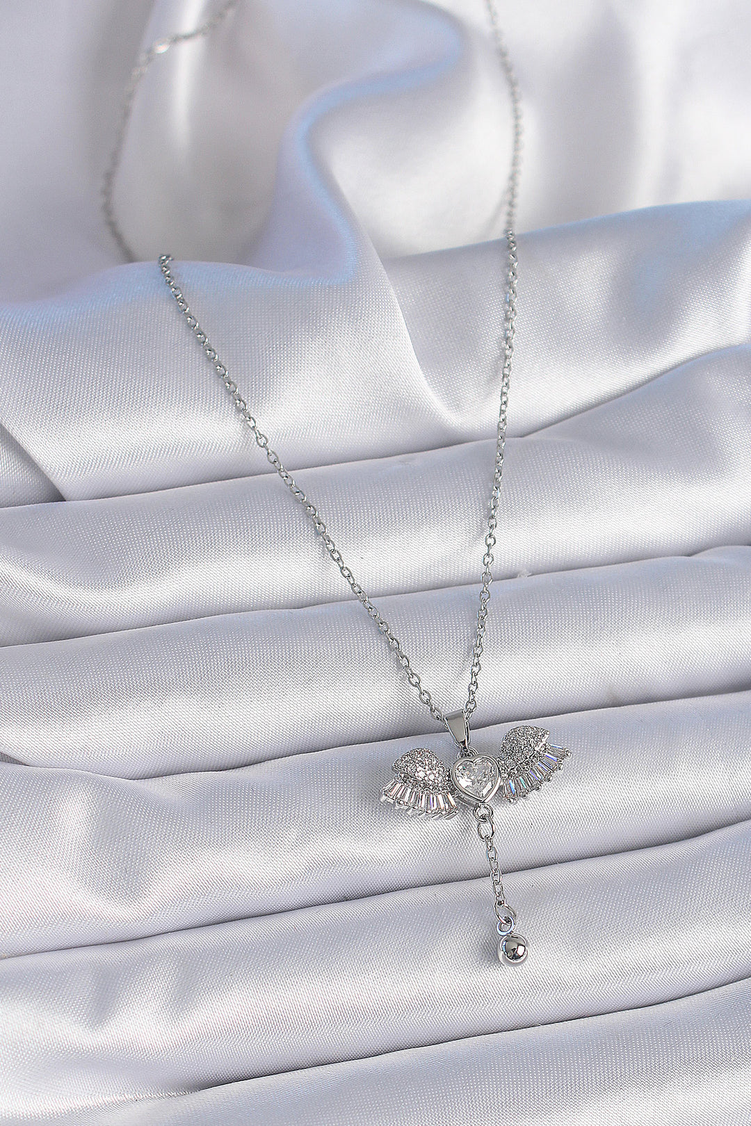 EBJ 316L Stainless Steel Chain Silver Color Wing Model Pendant Detail Women's Necklace with Zircon Stone - Rexburg