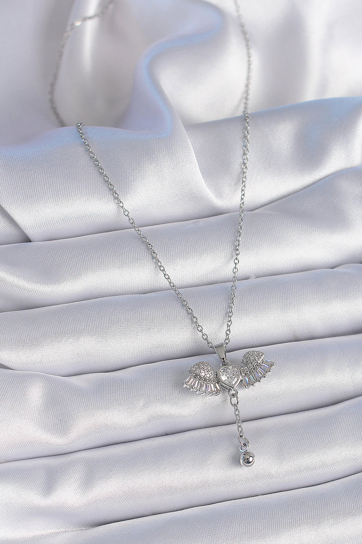 EBJ 316L Stainless Steel Chain Silver Color Wing Model Pendant Detail Women's Necklace with Zircon Stone - Rexburg