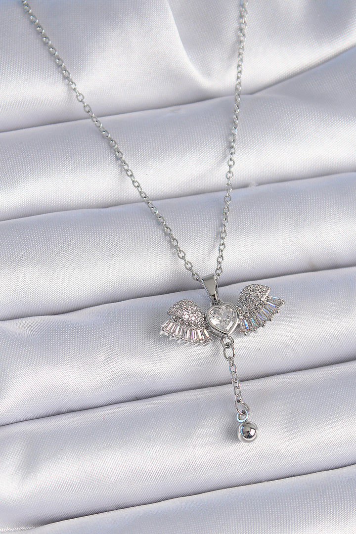 EBJ 316L Stainless Steel Chain Silver Color Wing Model Pendant Detail Women's Necklace with Zircon Stone - Rexburg