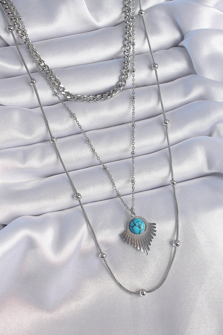 EBJ 316L Stainless Steel Silver Color 3-Piece Chain Pendant Model Women's Necklace - North Highlands
