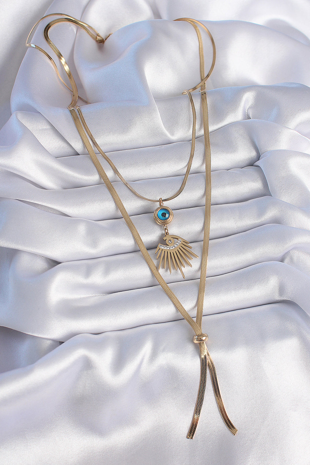 EBJ 316L Steel Gold Color 2-Piece Chain Italian Chain Eye Model Zircon Stone Women's Necklace - Zalău