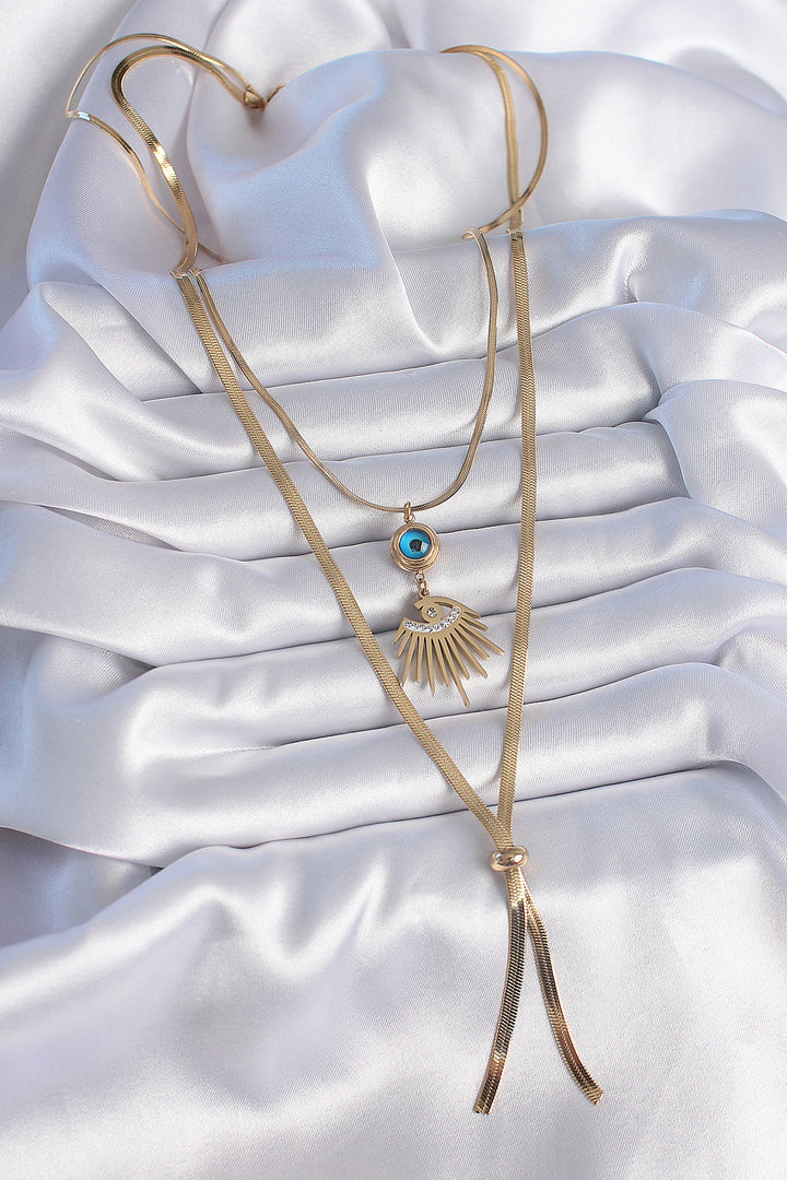 EBJ 316L Steel Gold Color 2-Piece Chain Italian Chain Eye Model Zircon Stone Women's Necklace - Zalău