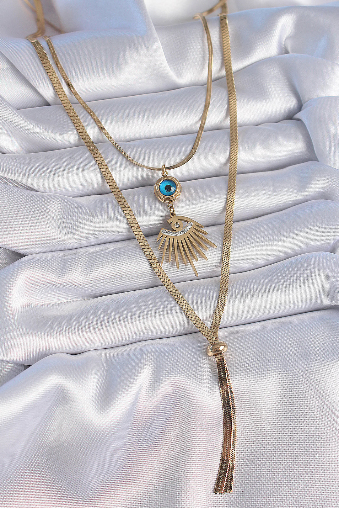 EBJ 316L Steel Gold Color 2-Piece Chain Italian Chain Eye Model Zircon Stone Women's Necklace - Zalău
