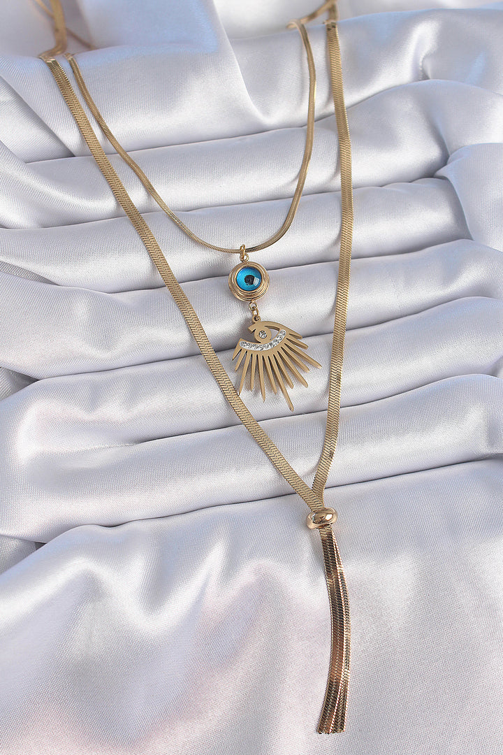 EBJ 316L Steel Gold Color 2-Piece Chain Italian Chain Eye Model Zircon Stone Women's Necklace - Zalău