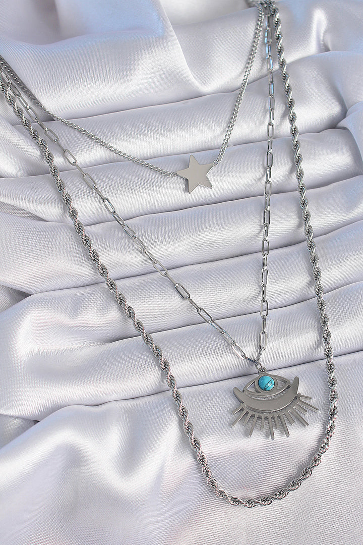 EBJ 316L Stainless Steel Silver Color 3-Piece Chain Model Eye Figure Women's Necklace - San Felipe del Progreso