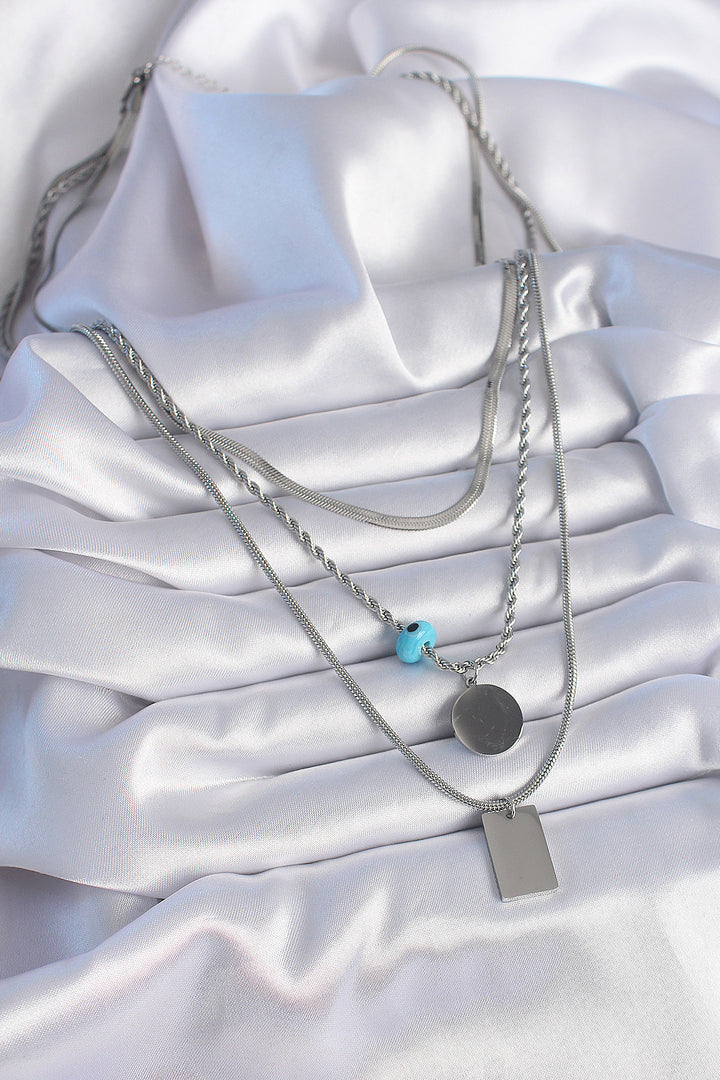 EBJ 316L Stainless Steel Silver Color 3-Piece Chain Model Plate Figure Women's Necklace - Christchurch