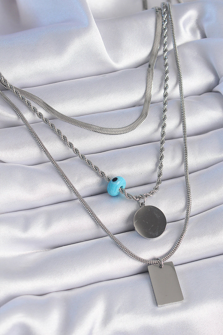 EBJ 316L Stainless Steel Silver Color 3-Piece Chain Model Plate Figure Women's Necklace - Christchurch