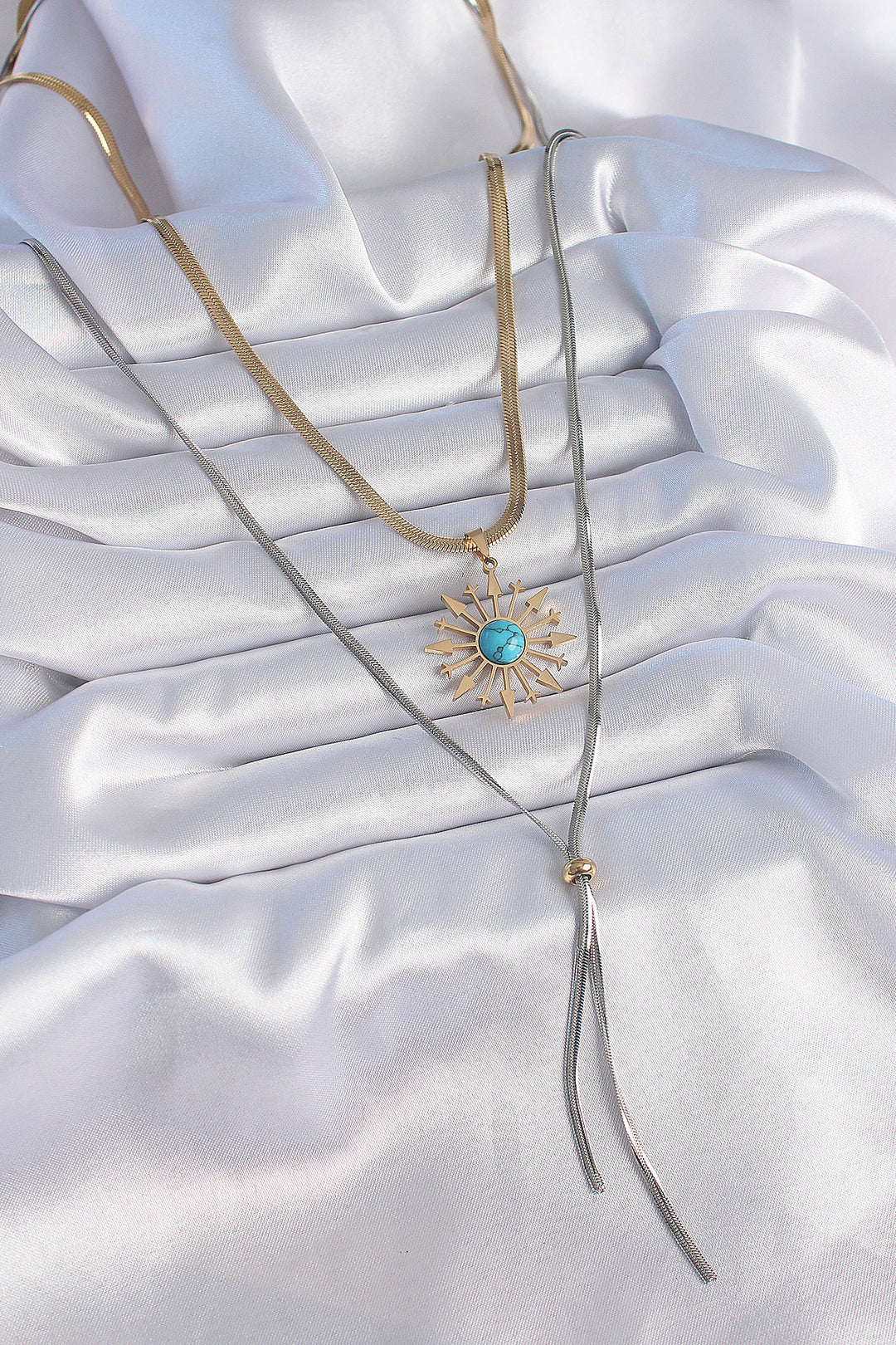 EBJ 316L Steel Mix Color 2-Piece Italian Chain Sun Figure Long Women's Necklace - Hamilton