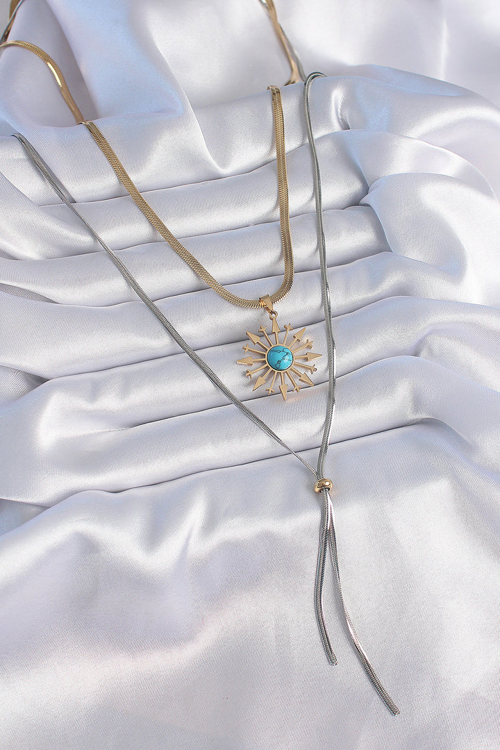 EBJ 316L Steel Mix Color 2-Piece Italian Chain Sun Figure Long Women's Necklace - Hamilton