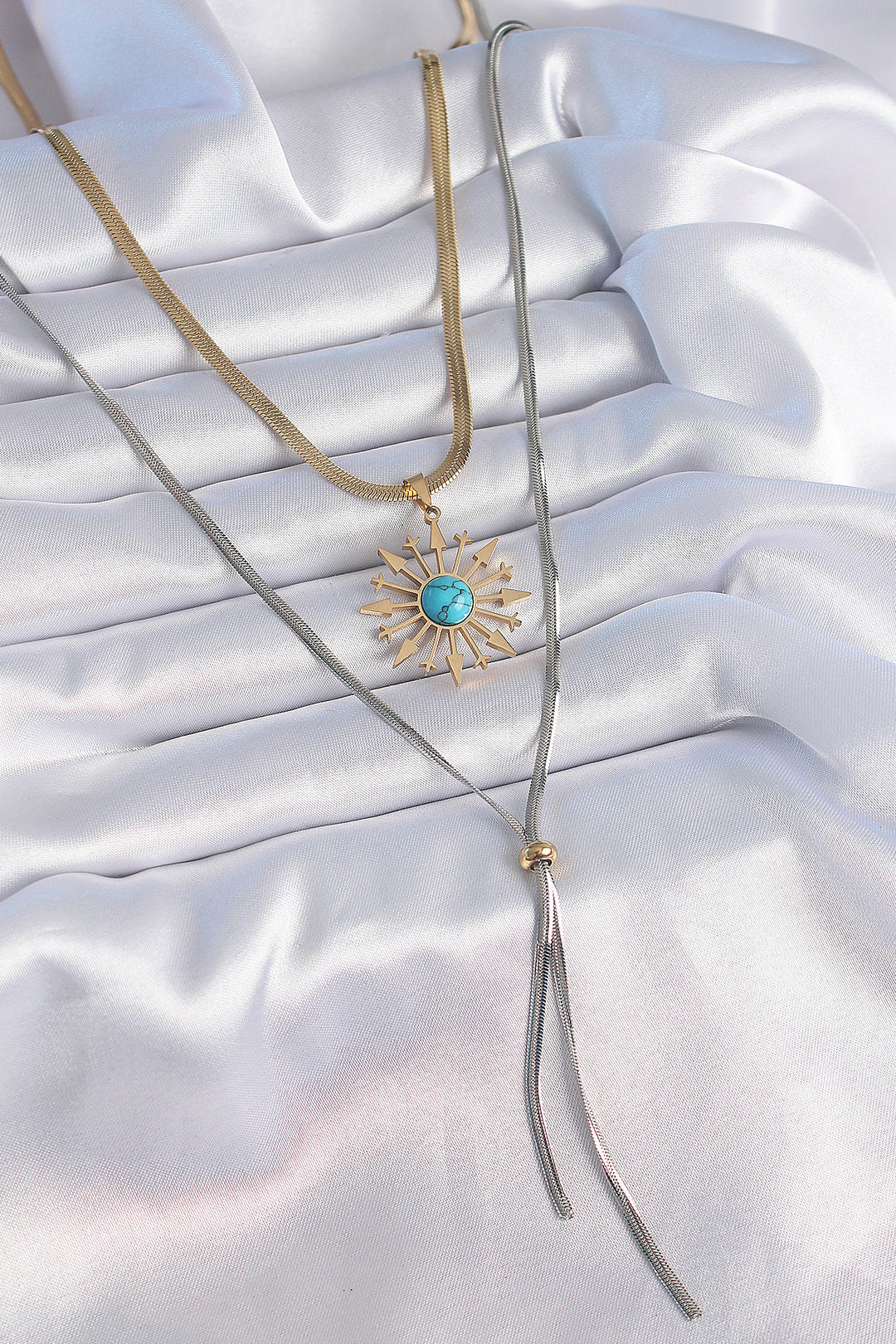 EBJ 316L Steel Mix Color 2-Piece Italian Chain Sun Figure Long Women's Necklace - Hamilton
