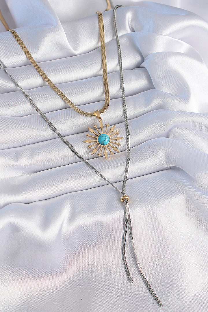 EBJ 316L Steel Mix Color 2-Piece Italian Chain Sun Figure Long Women's Necklace - Hamilton