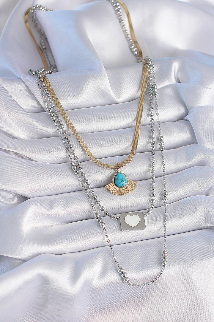 EBJ 316L Steel Mix Color 3-Piece Chain Drop Pendant Figure Long Women's Necklace - Skokie