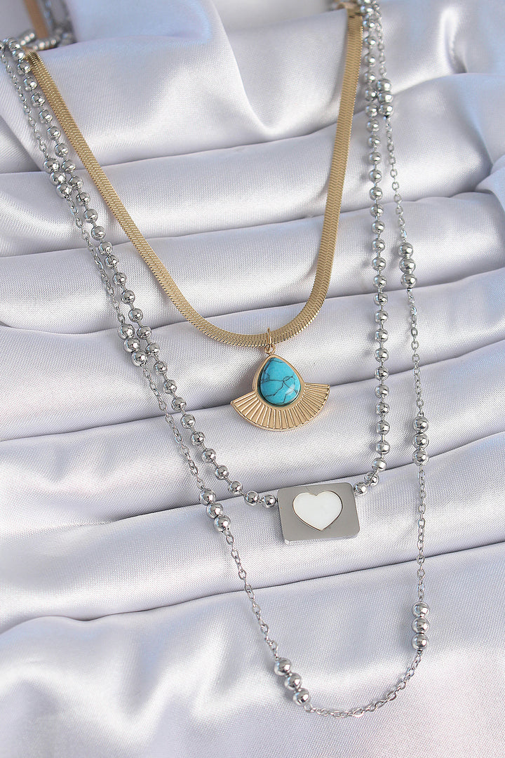 EBJ 316L Steel Mix Color 3-Piece Chain Drop Pendant Figure Long Women's Necklace - Skokie