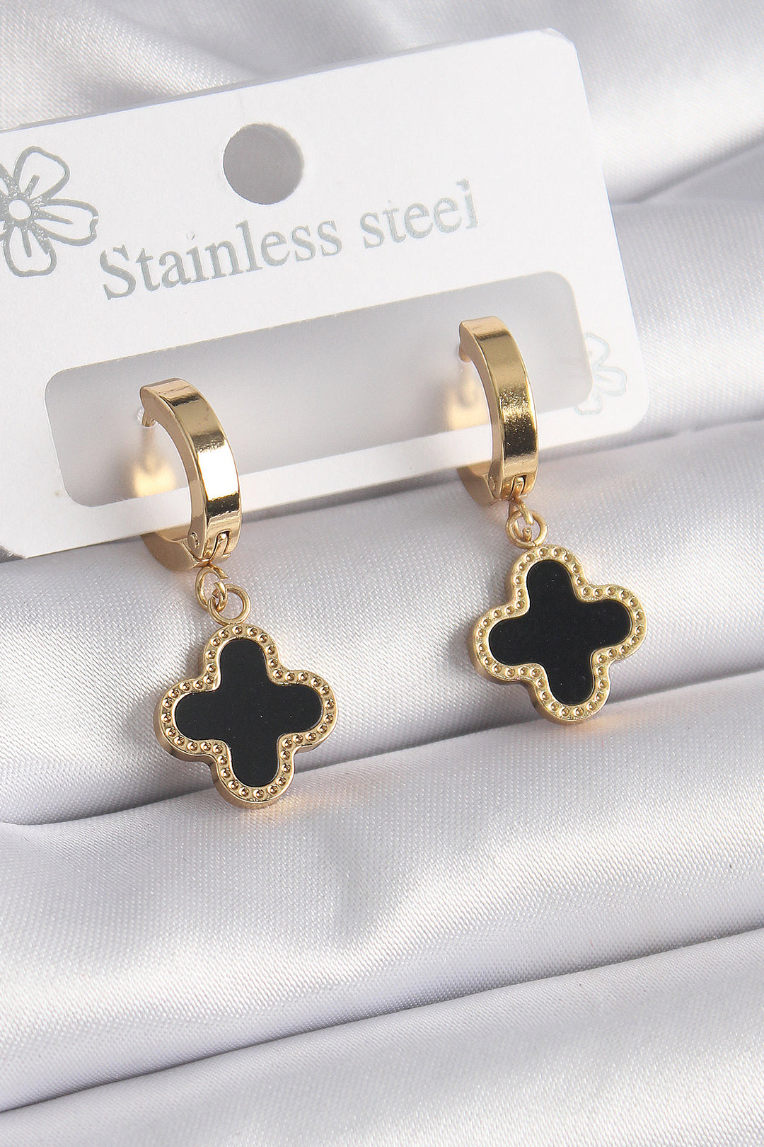 EBJ 316L Steel Gold Color Black Clover Model Women's Earring - San Felipe del Progreso