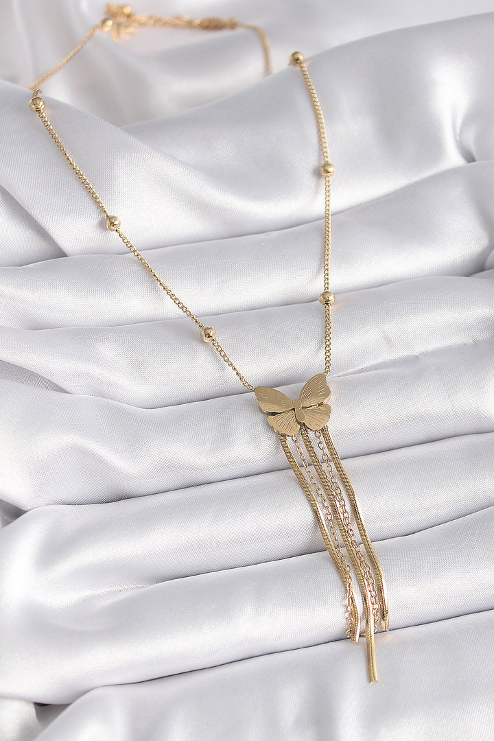 EBJ 316L Steel Gold Color Butterfly Figure Pendant Italian Chain Women's Necklace - Stralsund