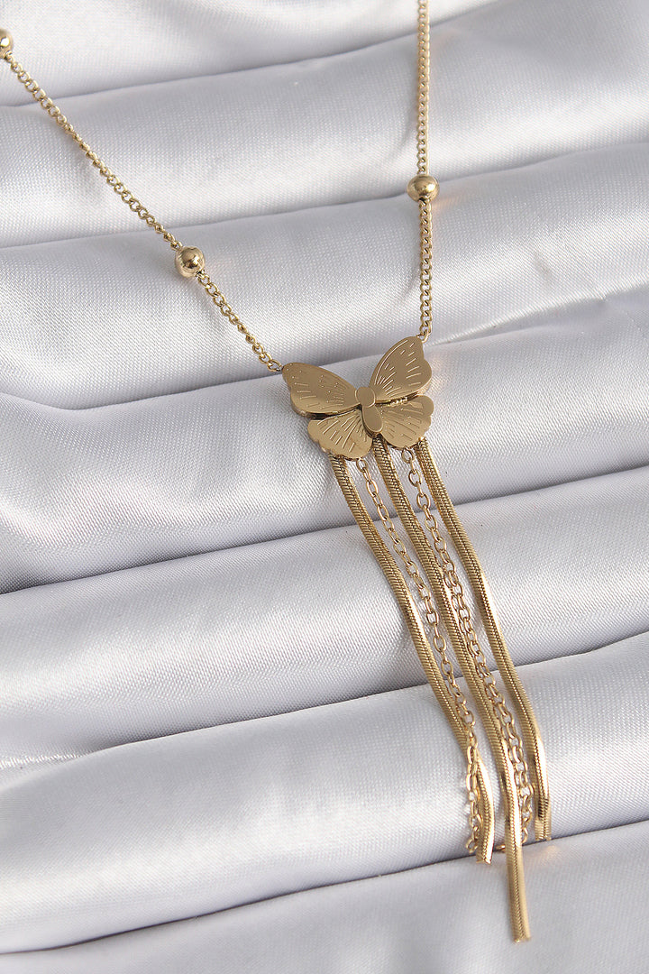 EBJ 316L Steel Gold Color Butterfly Figure Pendant Italian Chain Women's Necklace - Stralsund