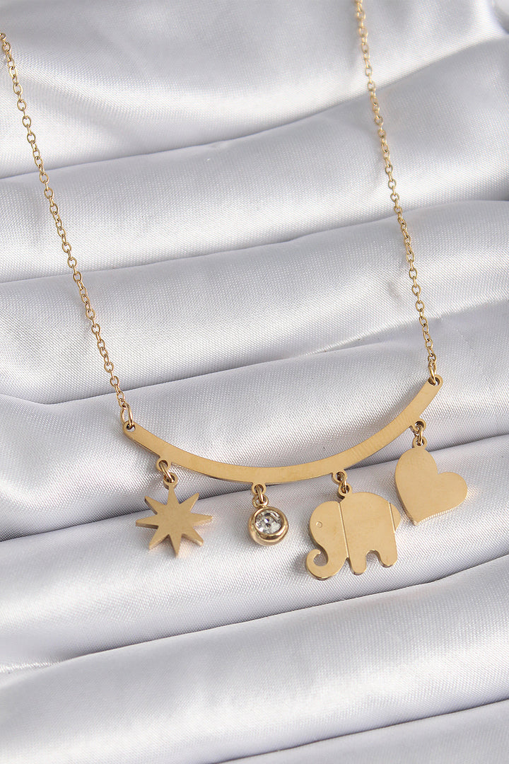 EBJ 316L Steel Gold Color Elephant Figure Zircon Stone Detail Women's Necklace - Northglenn
