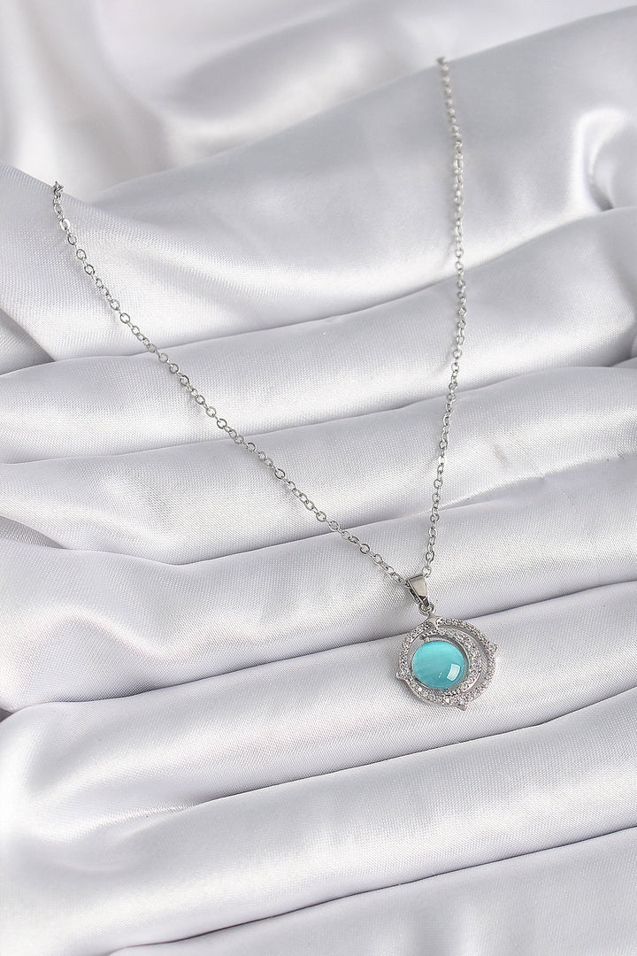 EBJ 316L Stainless Steel Silver Color Blue Mother of Pearl Crescent Moon Model Women's Necklace - Caldas da Rainha