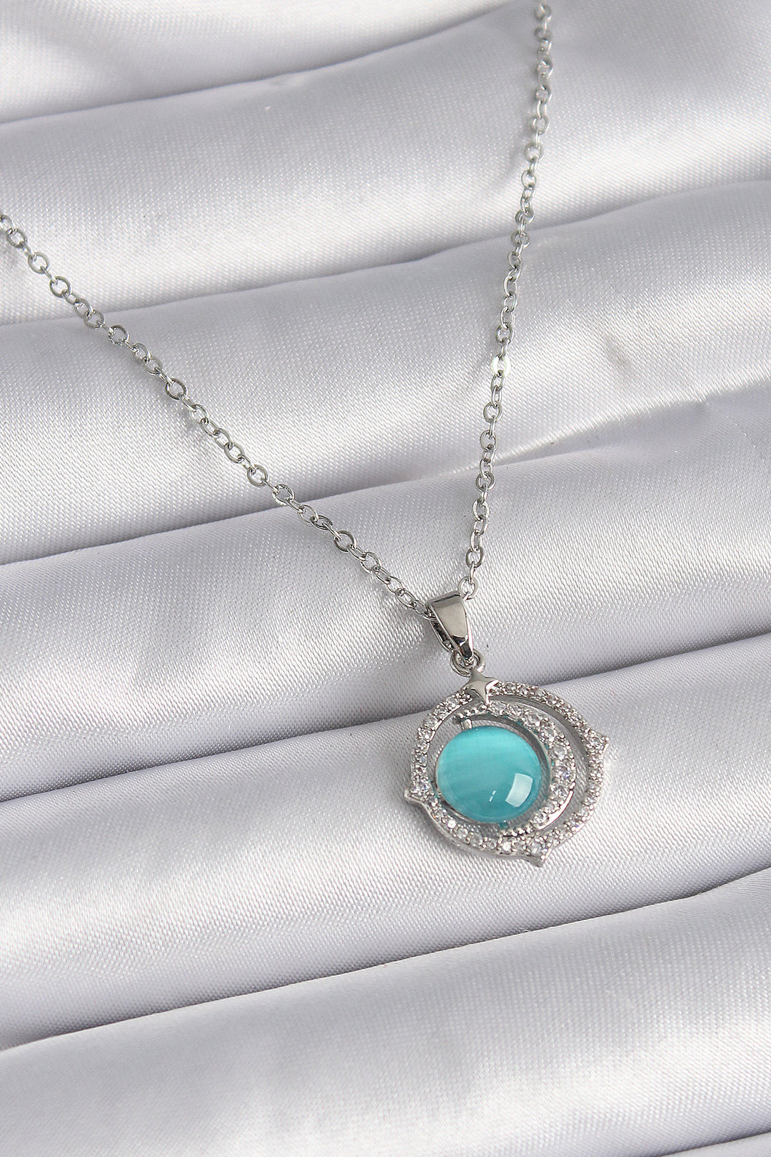 EBJ 316L Stainless Steel Silver Color Blue Mother of Pearl Crescent Moon Model Women's Necklace - Caldas da Rainha