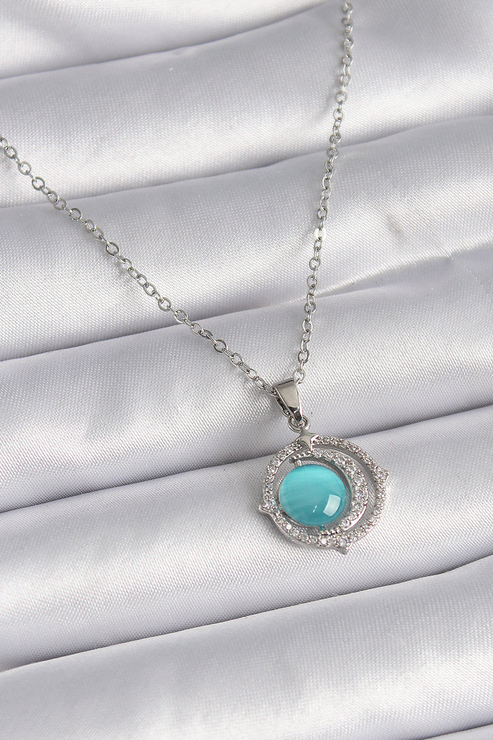 EBJ 316L Stainless Steel Silver Color Blue Mother of Pearl Crescent Moon Model Women's Necklace - Caldas da Rainha