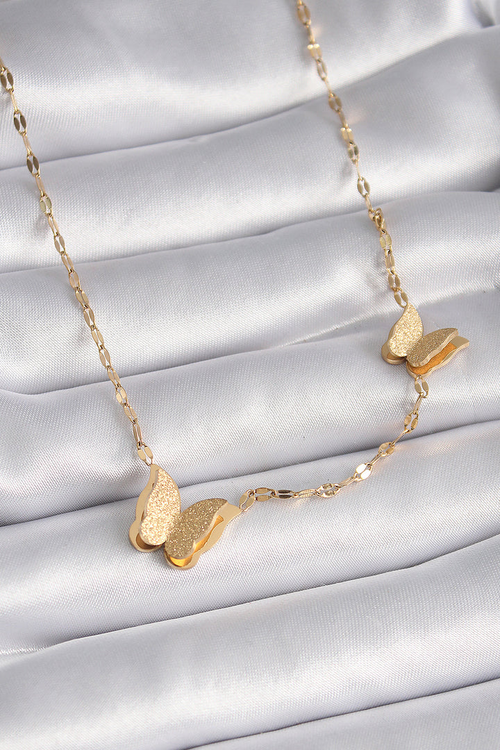 EBJ 316L Steel Gold Color Glitter Butterfly Model Women's Necklace - Issaquah