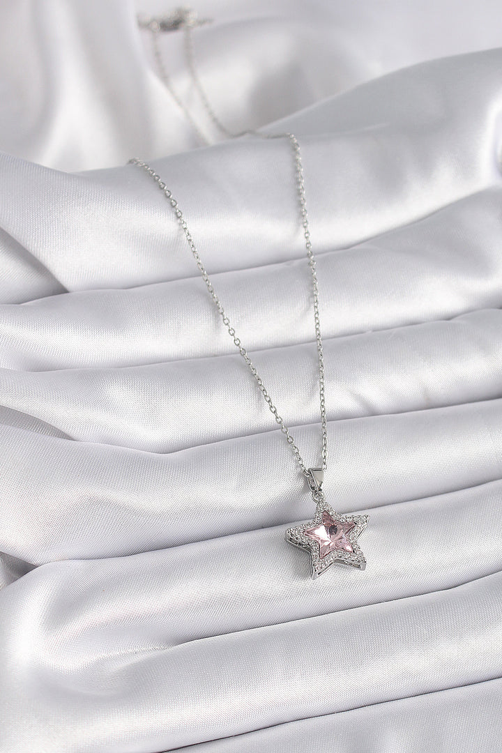 EBJ 316L Stainless Steel Silver Color Pink Zircon Stone Star Model Women's Earring - Belfast