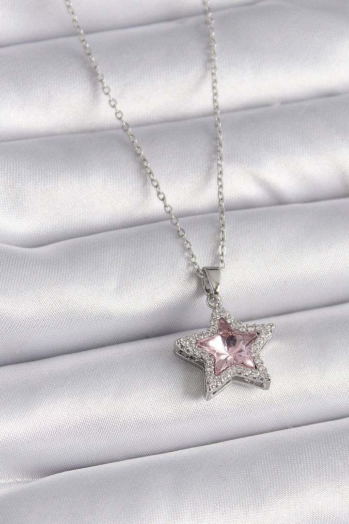 EBJ 316L Stainless Steel Silver Color Pink Zircon Stone Star Model Women's Earring - Belfast