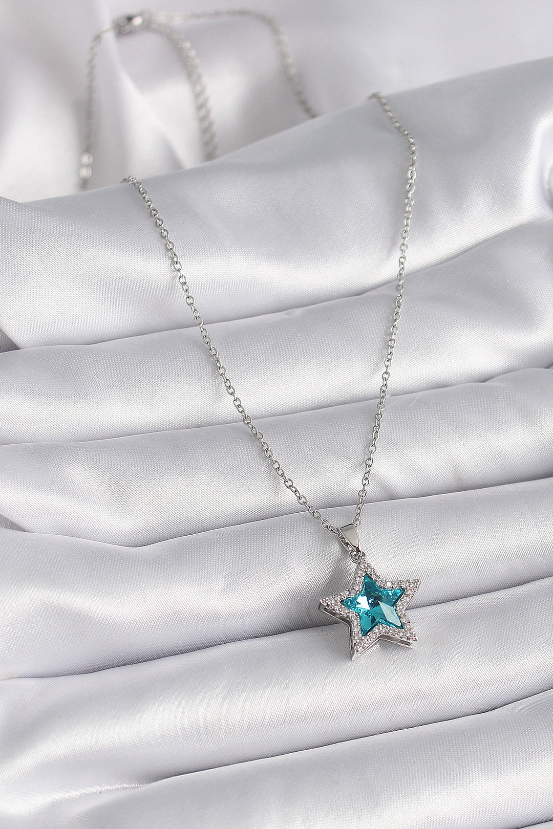 EBJ 316L Stainless Steel Silver Color Turquoise Zircon Stone Star Model Women's Necklace - Smarhon