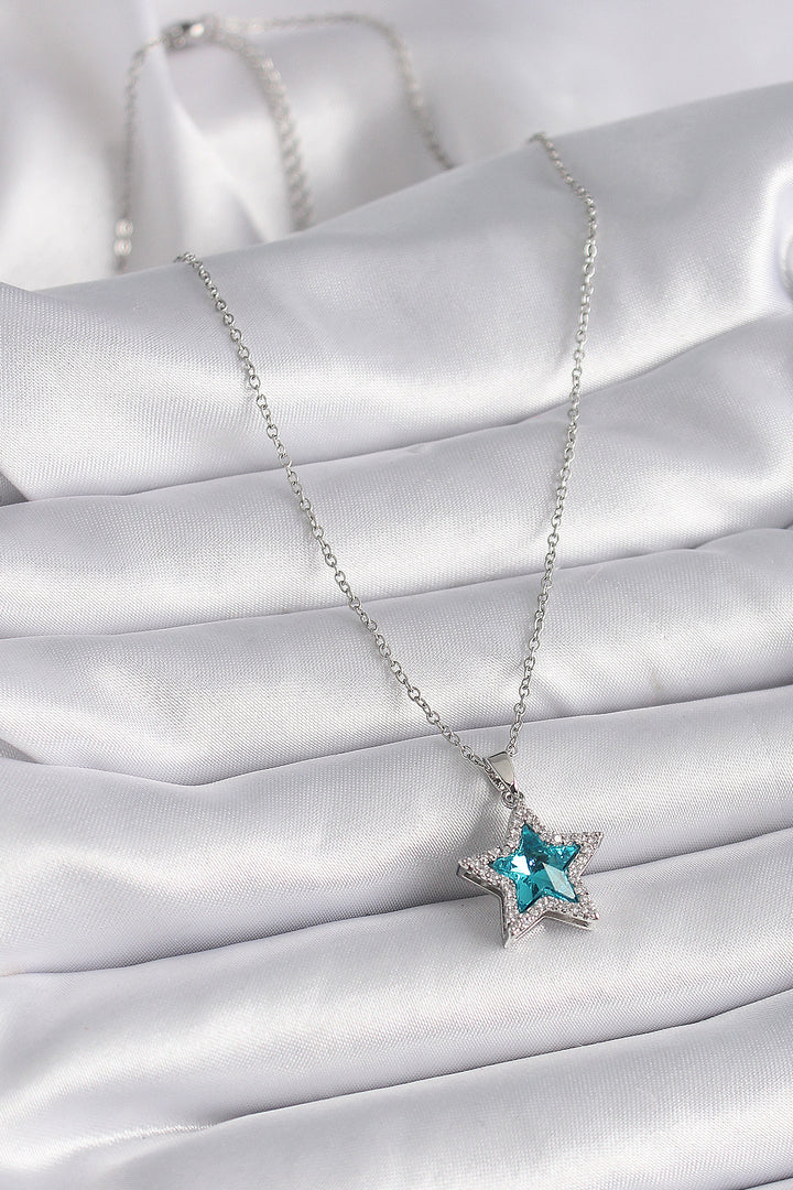 EBJ 316L Stainless Steel Silver Color Turquoise Zircon Stone Star Model Women's Necklace - Smarhon
