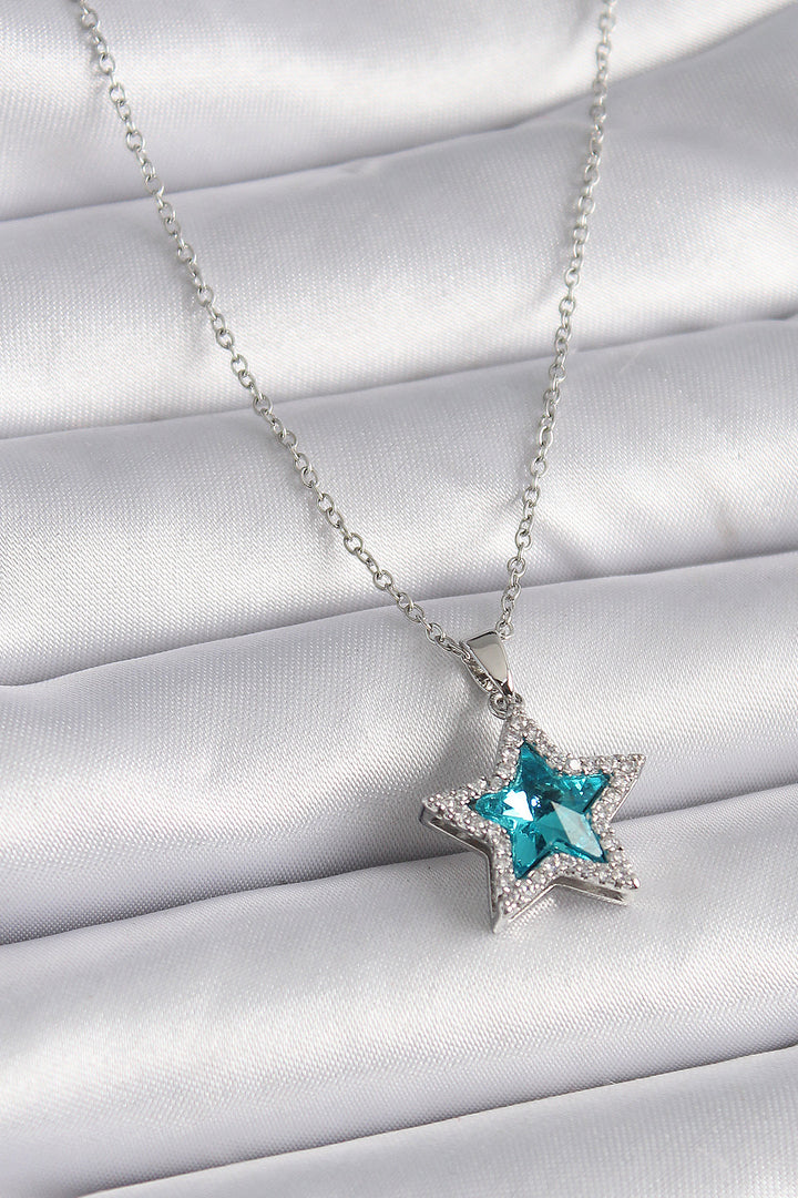 EBJ 316L Stainless Steel Silver Color Turquoise Zircon Stone Star Model Women's Necklace - Smarhon