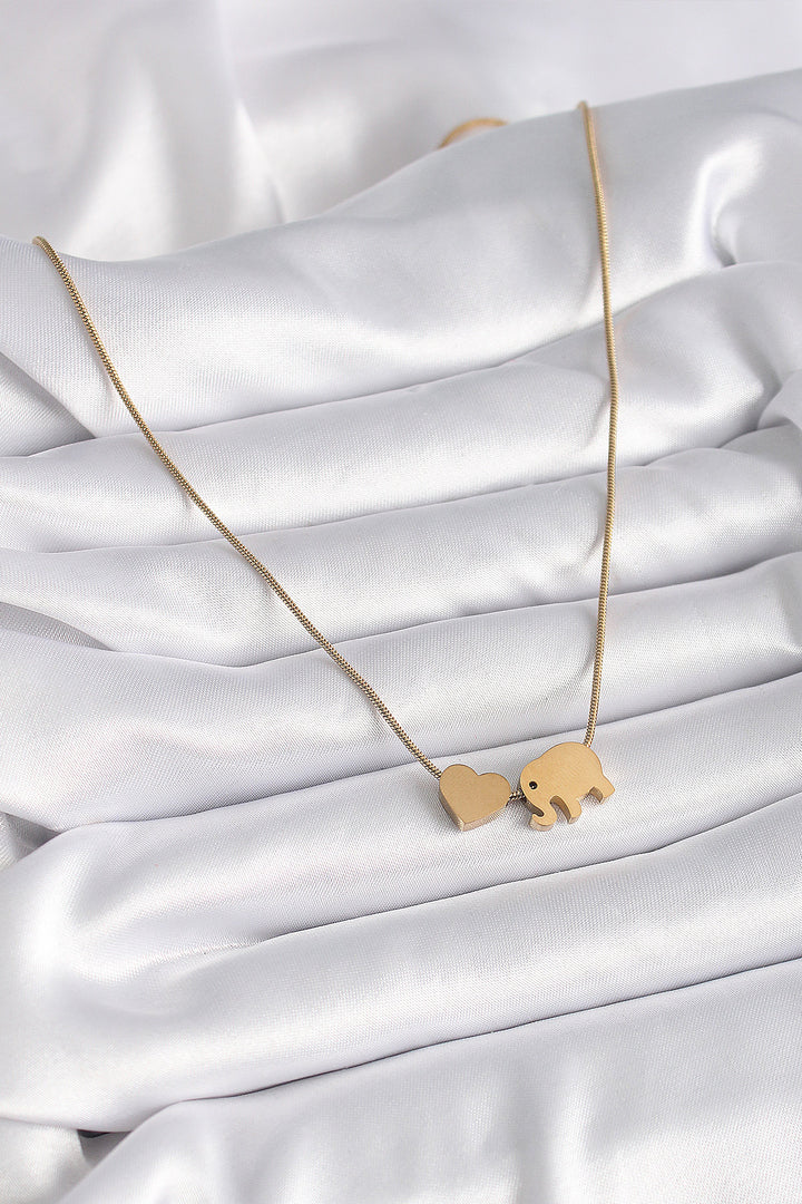 EBJ 316L Steel Gold Color Elephant Heart Shaped Women's Necklace - Sciacca