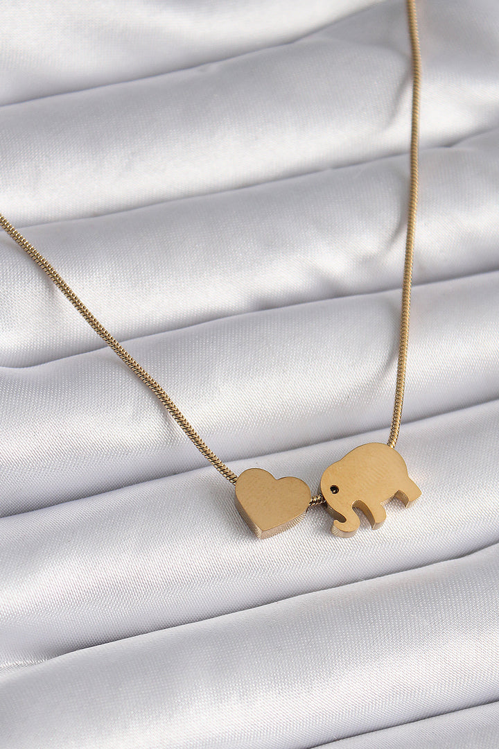 EBJ 316L Steel Gold Color Elephant Heart Shaped Women's Necklace - Sciacca