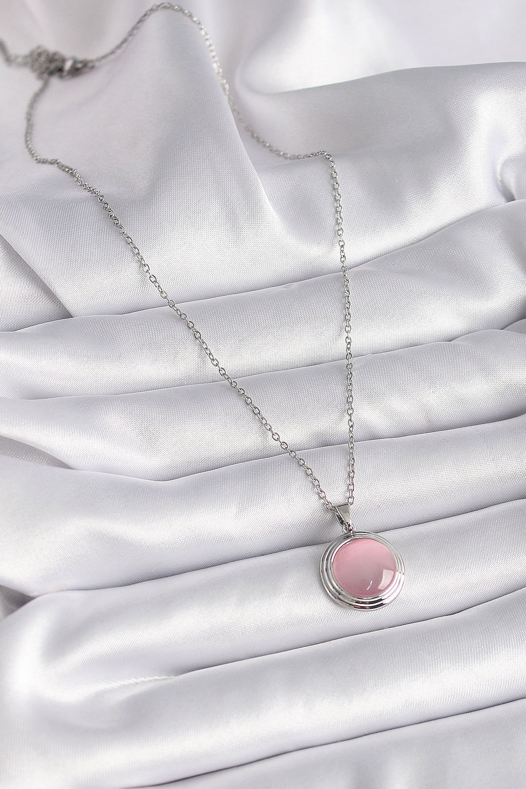 EBJ 316L Stainless Steel Silver Color Round Pink Mother of Pearl Model Women's Necklace - Mission Viejo