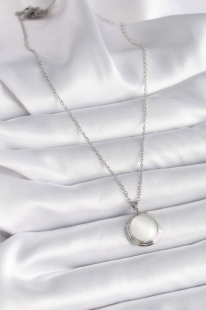 EBJ 316L Stainless Steel Silver Color White Mother of Pearl Round Model Women's Necklace - Upper Darby