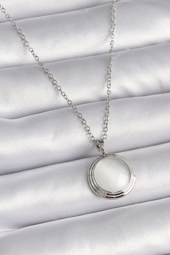 EBJ 316L Stainless Steel Silver Color White Mother of Pearl Round Model Women's Necklace - Upper Darby