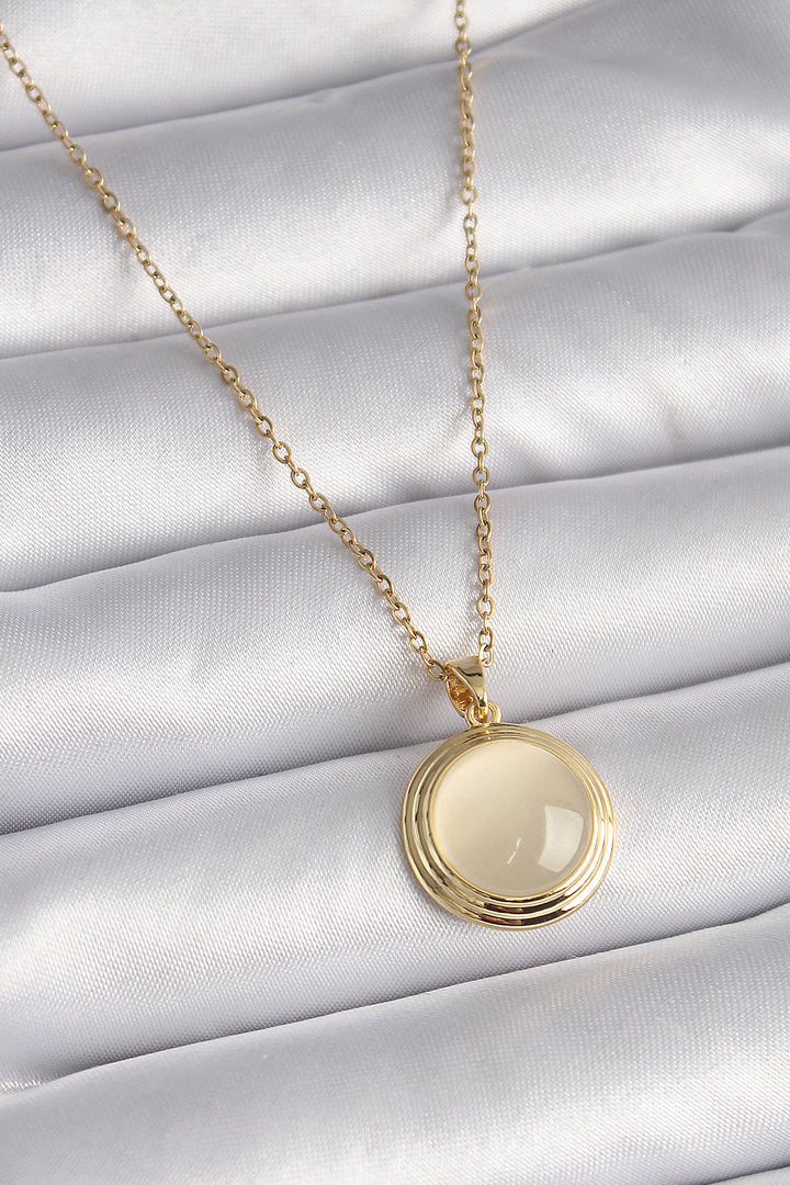EBJ 316L Steel Gold Color White Mother of Pearl Round Model Women's Necklace - Mazyr