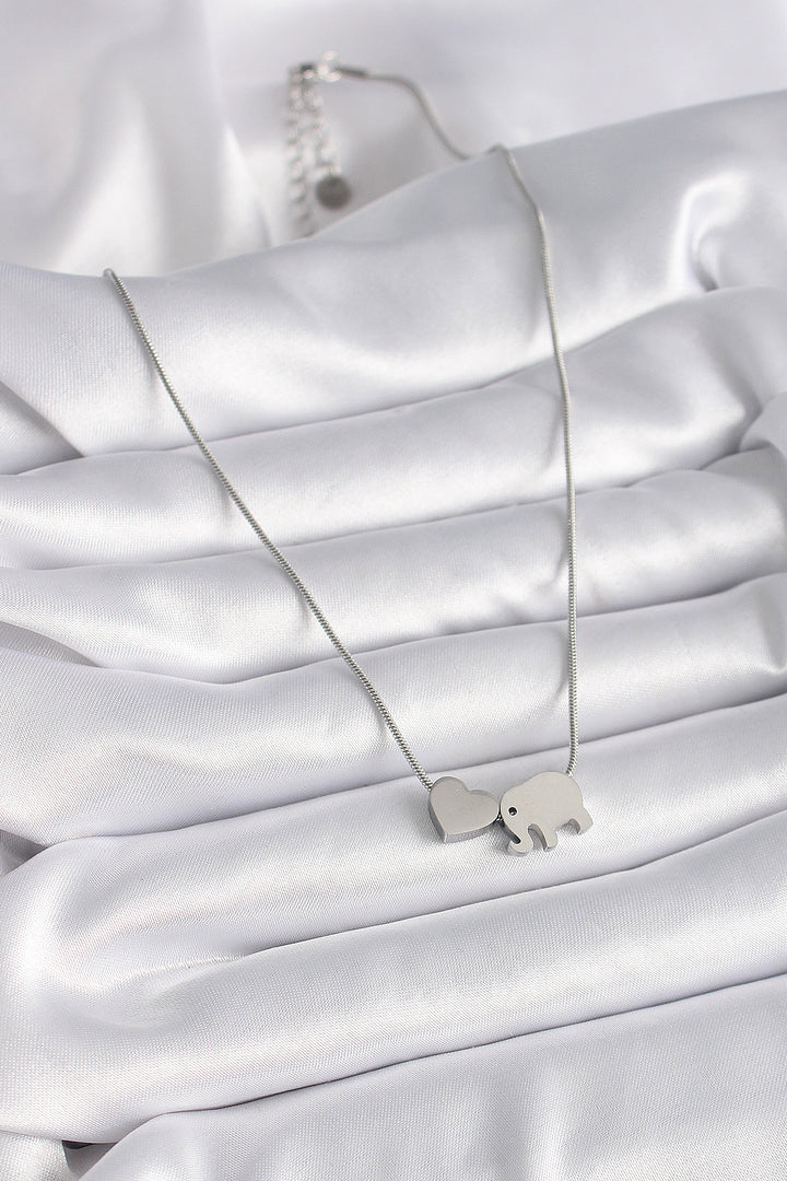 EBJ 316L Stainless Steel Silver Color Elephant Heart Shaped Women's Necklace - Santarém