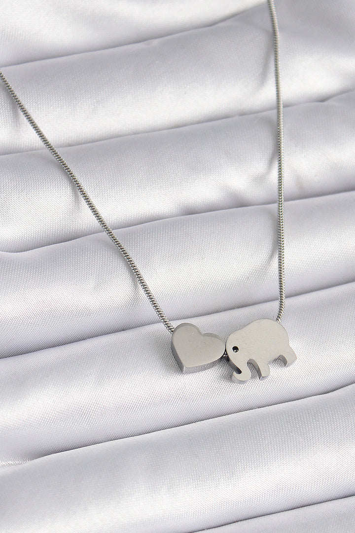 EBJ 316L Stainless Steel Silver Color Elephant Heart Shaped Women's Necklace - Santarém